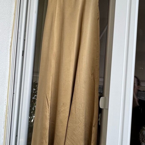 Long silk dress like new, beige and gold with decorative belt
