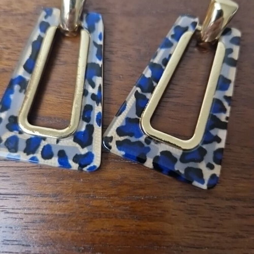 Zara animal print earrings like new, blue and gold