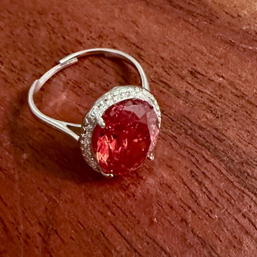 Canary Red Solitaire Ring 925 Silver with Cubic Zirconia, new