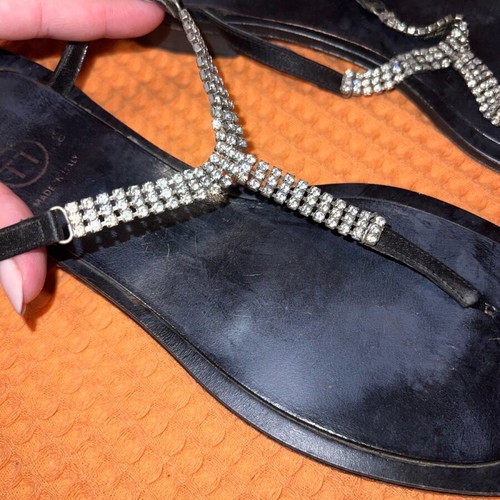 Women's sandal with rhinestones like new, size 39, black