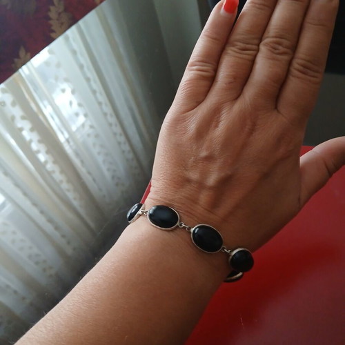 Silver 925 bracelet with obsidian for many sizes like new