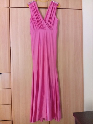 Long pink evening dress like new with neckline and open back