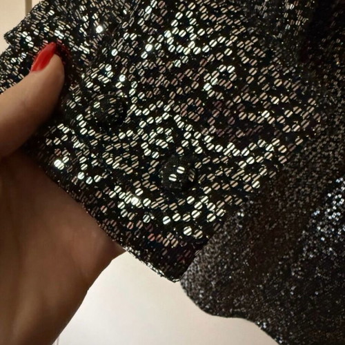 Zara Long-Sleeve Sequin Blouse New, Black with Silver