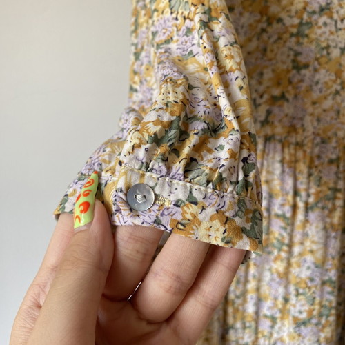 Yellow floral dress with 3/4 sleeves, medium size