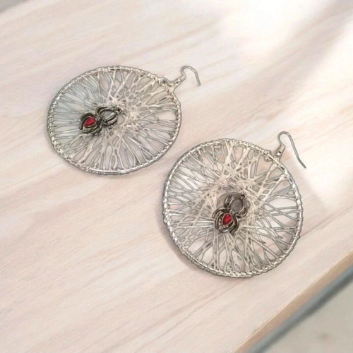 Large spider hoop earrings new, black and silver