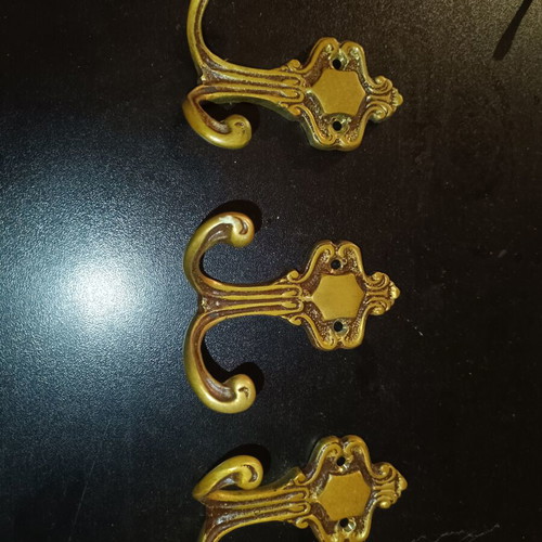 Vintage Brass Wall Hooks Set of 4, Antique Style