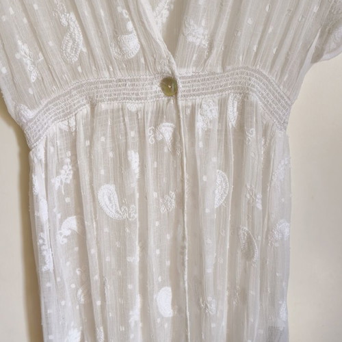Zara maxi transparent polka dot embroidered shirt caftan off-white size S like new