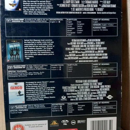 3 Thriller Movies DVD box like new with Greek and English subtitles