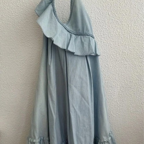 Miss Sixty Chambray Denim Dress halter with ruffles like new, light blue