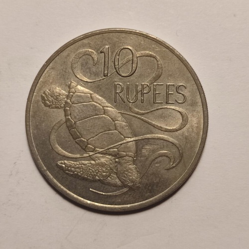 Collectible Seychelles 10 Rupees 1974 coin used with turtle design