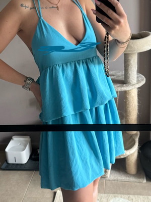 Zara balloon dress used, size M, turquoise