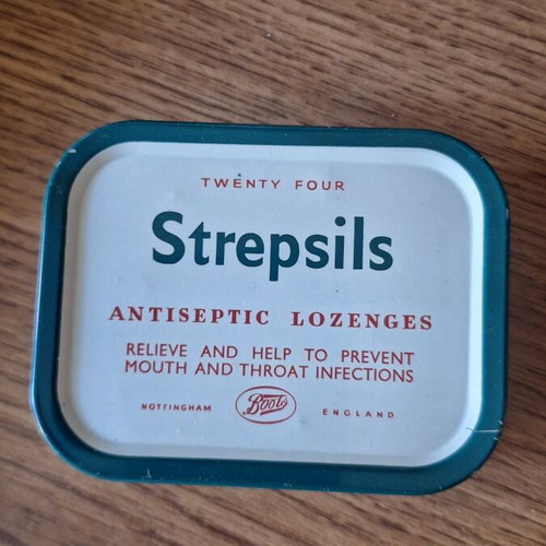 Strepsils metal collectible tin used, 1960s