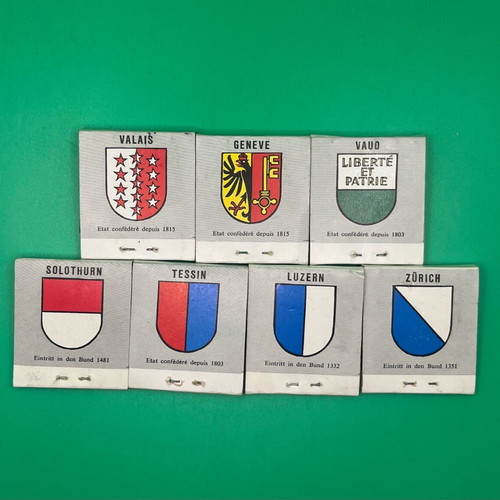 Swiss matchboxes set like new, 7 pieces