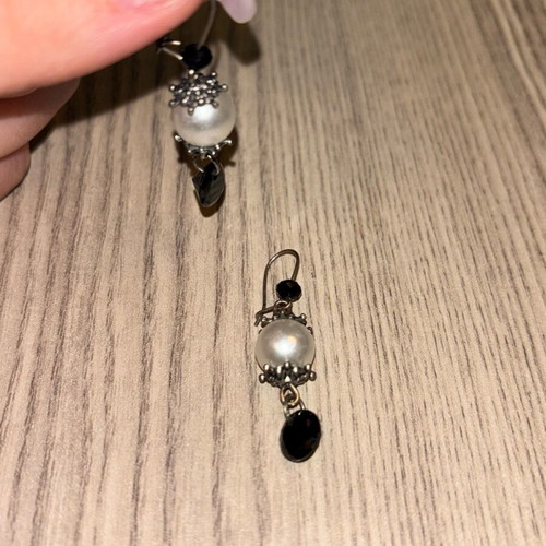 Earrings set of 3 pairs like new, silver color with black and white details