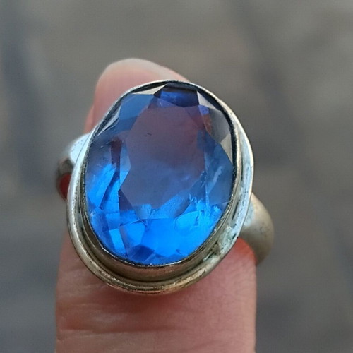 Vintage Silver Ring 925 with Large Blue Topaz, Like New