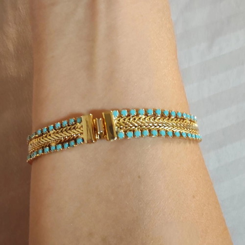 Turquoise stainless steel bracelet like new, gold accents