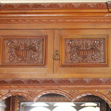 Mahogany carved display cabinet used, handmade by Dimitris Kamaro 1978