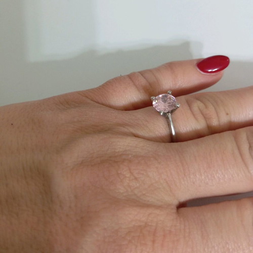 Silver 925 ring solitaire with pink stone like new