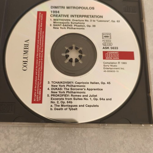 Dimitri Mitropoulos The Creative Interpretation 1994 CD used