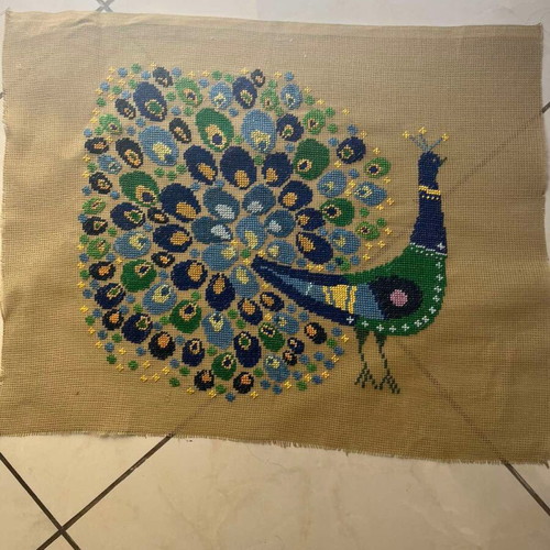Handmade framed embroidery used, 0.45 x 0.40 m