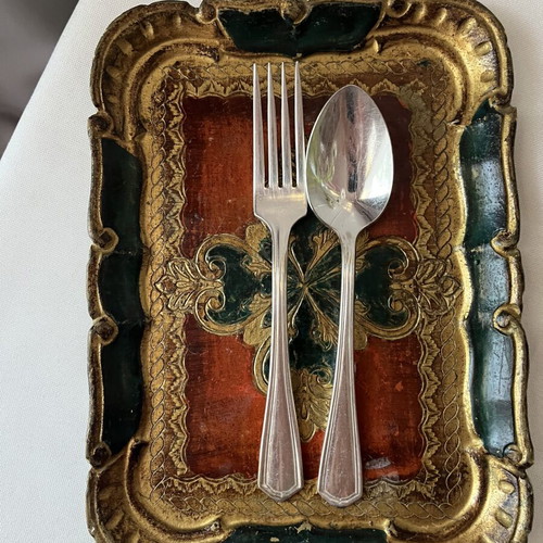 Vintage Italian Florentine wooden tray 25x18 cm used