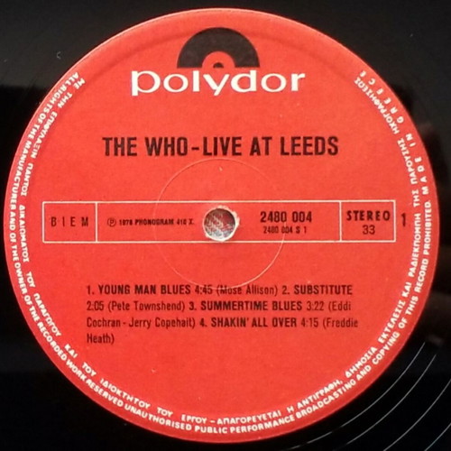 The Who Live At Leeds vinyl album used, rock