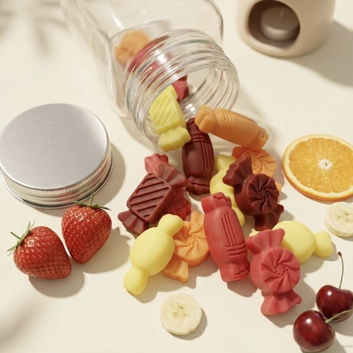 Wax melts 60gr in glass jar with 4 fruit scents, new