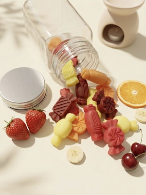 Wax melts 60gr in glass jar with 4 fruit scents, new