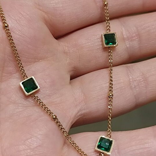 Jewelry set with green stone stainless steel necklace and ring new