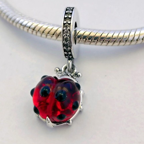Charm Ladybug S925 silver with red stone and black enamel