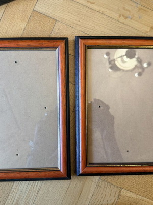 Wooden photo frames set of 2 used, cherry and black with gold trim