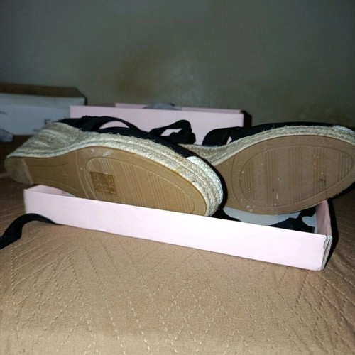 Black summer platform sandals with ankle tie, size 41