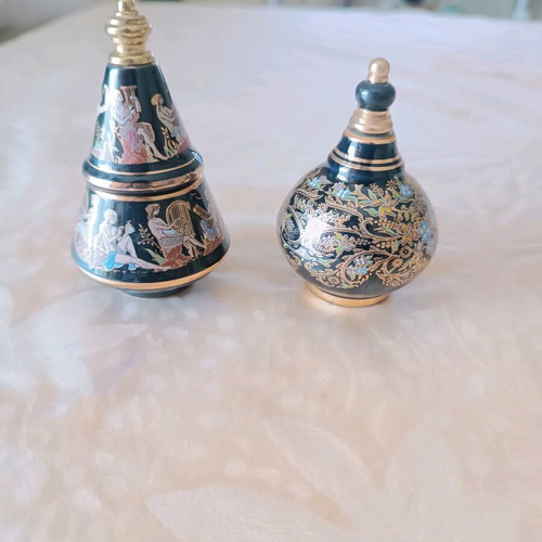 Vintage Greek Venus Series Pallini Attiki perfume bottles used, 24K gold details