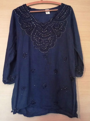 Tunika blouse with bead embroidery, like new, blue, size M