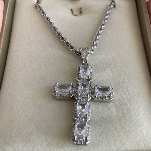 Cross necklace silver plated with zirconia women's new