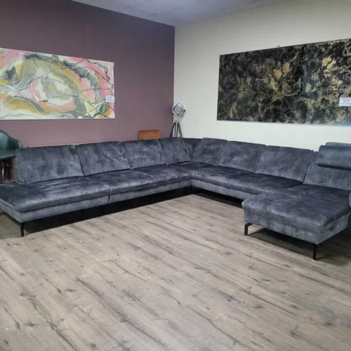 Large gray P-shaped fabric corner sofa with electric recliner LS701521 new