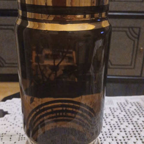 Vintage Bohemia vase with gold decoration, large 28cm