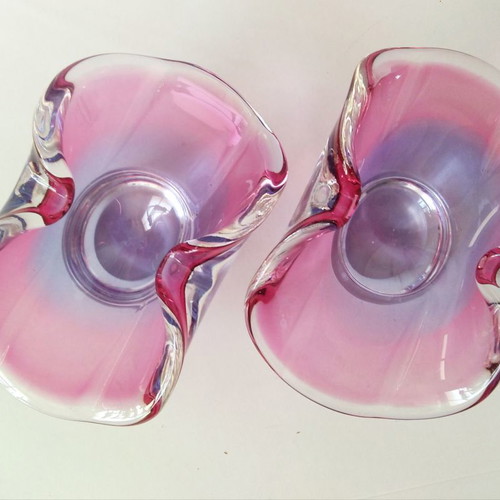 Set Murano vase and 2 ashtrays like new, pink-blue