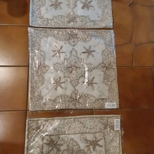 Decorative satin embroidered pillowcases with golden beads new, set of 4