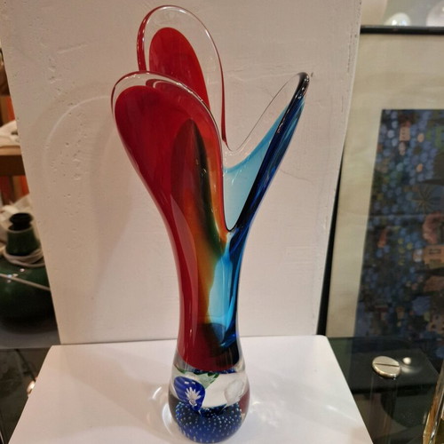 Γυάλινο βάζο Murano mid-century modern μεταχειρισμένο, βάση paperweight, 32 εκ.