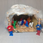 Vintage handmade nativity scene with plastic figures 60s-70s used