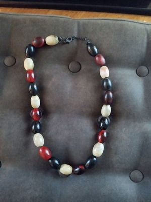 Necklace with wooden beads used, black, red, beige