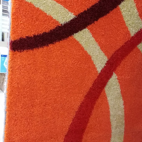 Shaggy rug 2x3 new, dense, warm, antistatic, hypoallergenic, orange with yellow and burgundy design