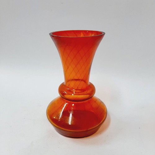 Spatter Glass Vase bright orange satin finish retro 16 cm