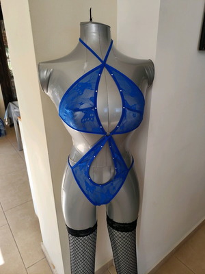 Σέξυ ολόσωμο playsuit μπλε με δαντέλα αφόρετο σαν καινούργιο