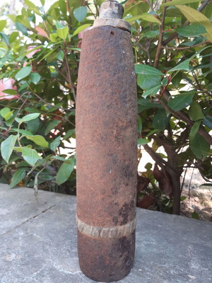 Inactive World War II shell like new, heavy metal construction
