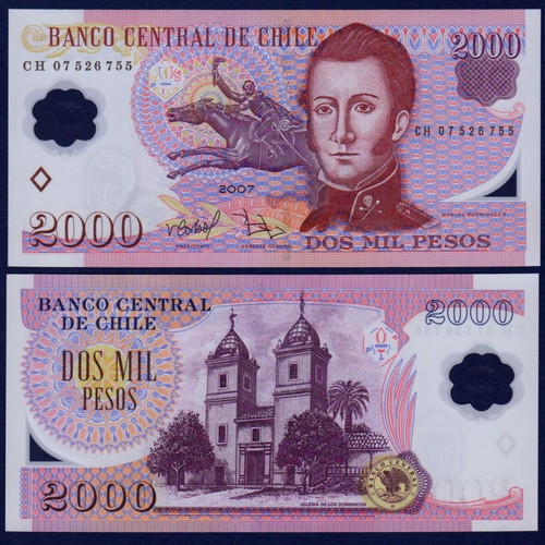 Chile 2,000 Pesos 2007 polymer banknote new