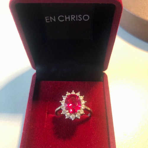Silver 925 ring with red and white zircon, like new