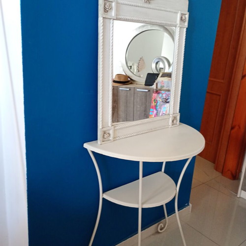 Shabby Chic wall mirror and console set used, white-cream