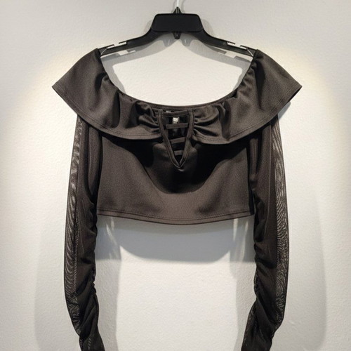 Off Shoulder Black Top like new with Sheer Sleeves, Size S